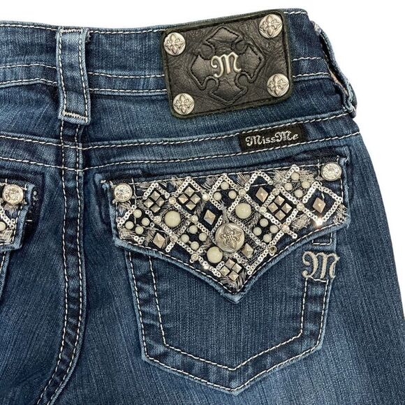 Miss Me Women's Denim Jeans Signature Skinny Sequin Beaded Pockets JP70805 Sz 26 - Picture 1 of 11